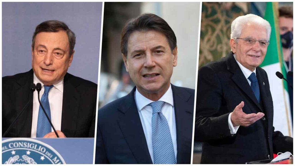 Mario Draghi, Giuseppe Conte e Sergio Mattarella